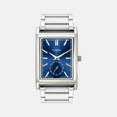 Fashion Men Quartz Blue Dial Analog Stainless Steel Watch TW000L523