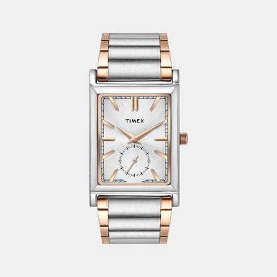 Fashion Men Quartz Silver Dial Analog Stainless Steel Watch TW000L525