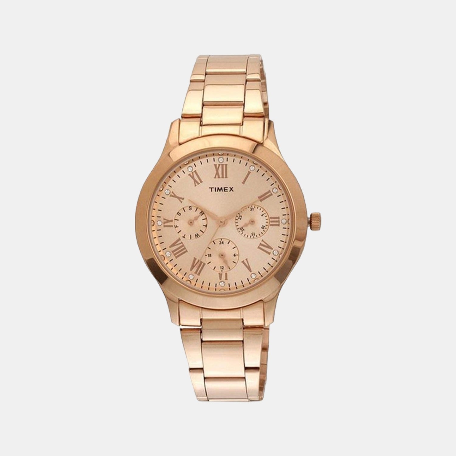 Fashion Women Quartz Rose Gold Dial Chronograph Stainless Steel Watch TW000Q810