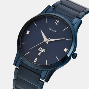 Fashion Men Quartz Blue Dial Analog Stainless Steel Watch TW000R460