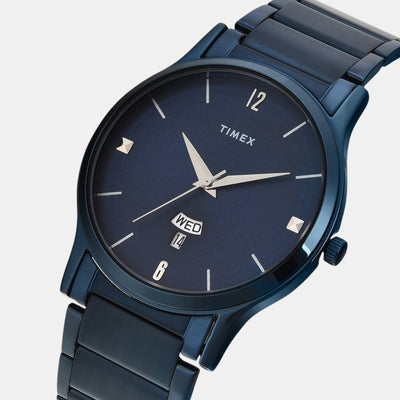 Fashion Men Quartz Blue Dial Analog Stainless Steel Watch TW000R460