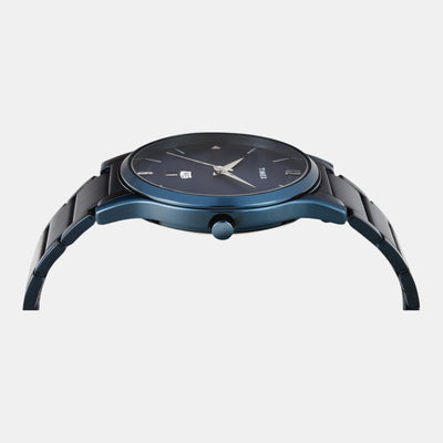 Fashion Men Quartz Blue Dial Analog Stainless Steel Watch TW000R460