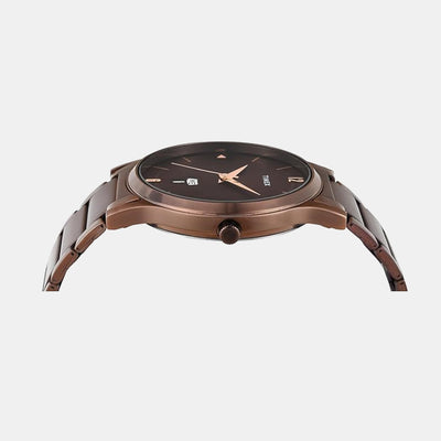 Fashion Men Quartz Brown Dial Analog Stainless Steel Watch TW000R461