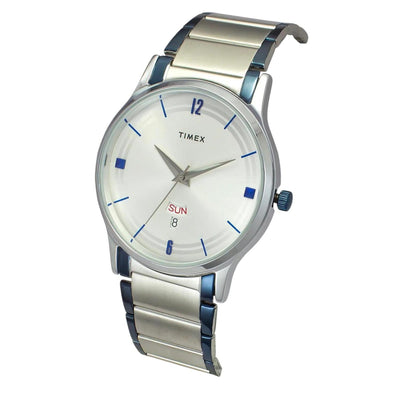 Fashion Men Quartz Silver Dial Analog Stainless Steel Watch TW000R467