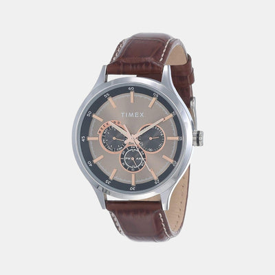 Fashion Men Quartz Grey Dial Chronograph Leather Watch TW000T309