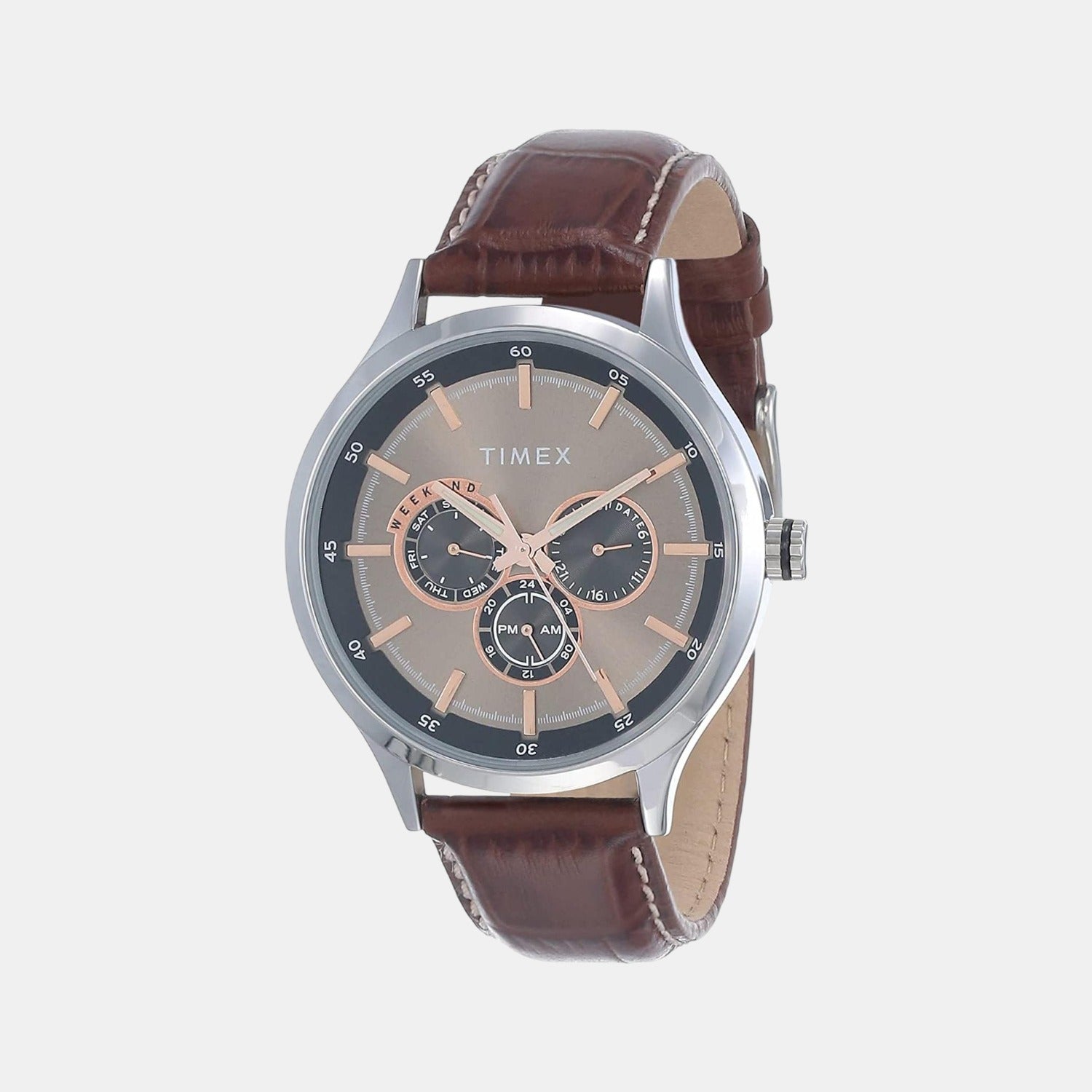 Fashion Men Quartz Grey Dial Chronograph Leather Watch TW000T309