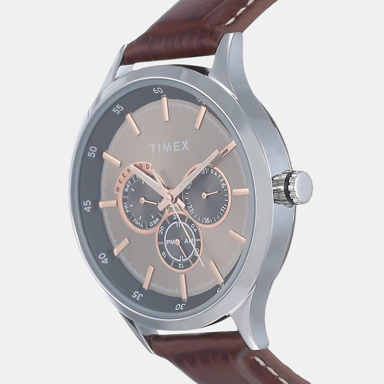 Fashion Men Quartz Grey Dial Chronograph Leather Watch TW000T309