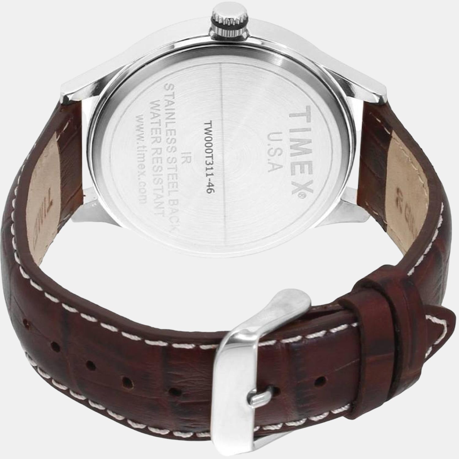 Fashion Men Quartz Grey Dial Chronograph Leather Watch TW000T309