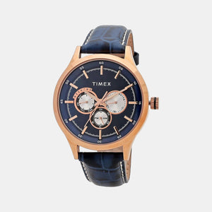 Fashion Men Quartz Blue Dial Chronograph Leather Watch TW000T310