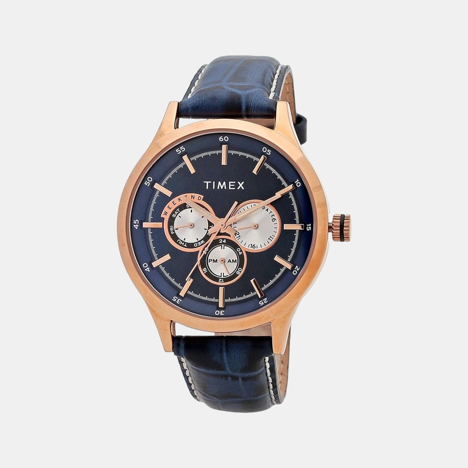 Fashion Men Quartz Blue Dial Chronograph Leather Watch TW000T310