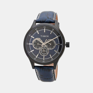 Fashion Men Quartz Blue Dial Chronograph Leather Watch TW000T312