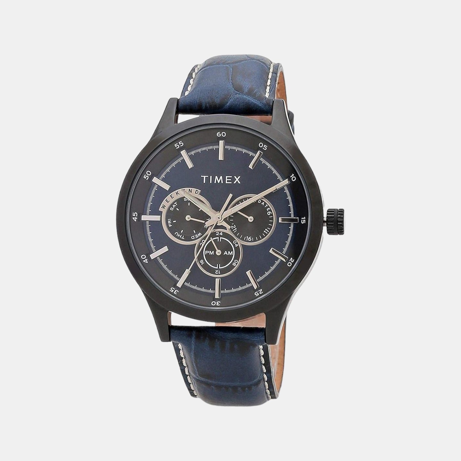 Fashion Men Quartz Blue Dial Chronograph Leather Watch TW000T312