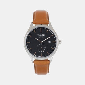 Fashion Men Quartz Black Dial Analog Leather Watch TW000T314