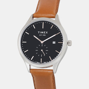Fashion Men Quartz Black Dial Analog Leather Watch TW000T314