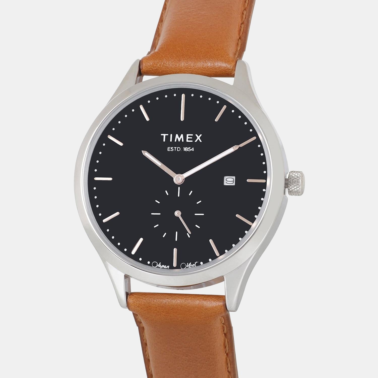 Fashion Men Quartz Black Dial Analog Leather Watch TW000T314