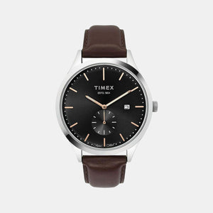 Fashion Men Quartz Grey Dial Analog Leather Watch TW000T315