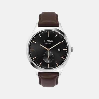 Fashion Men Quartz Grey Dial Analog Leather Watch TW000T315