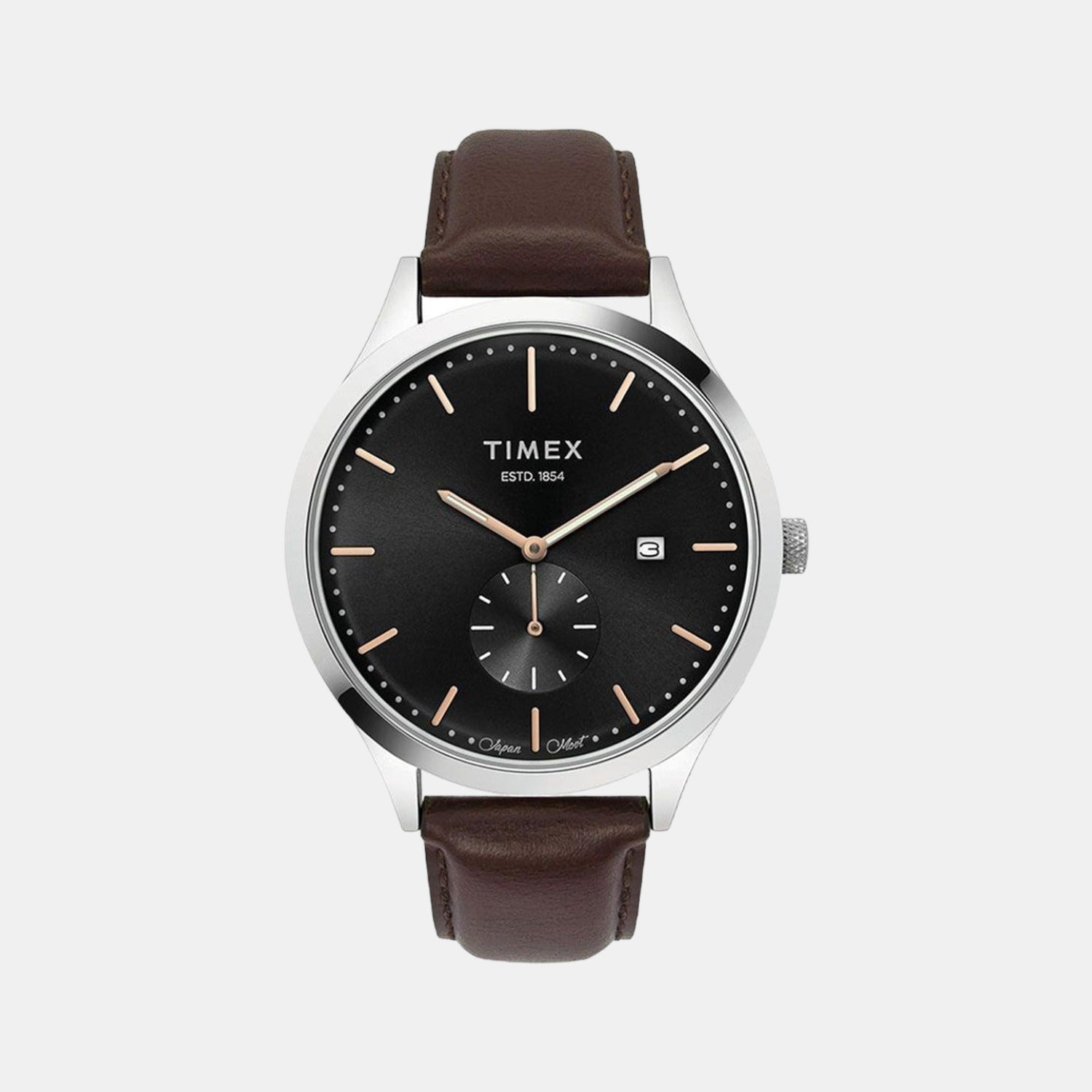 Fashion Men Quartz Grey Dial Analog Leather Watch TW000T315