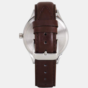 Fashion Men Quartz Grey Dial Analog Leather Watch TW000T315