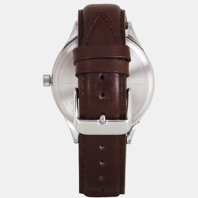 Fashion Men Quartz Grey Dial Analog Leather Watch TW000T315