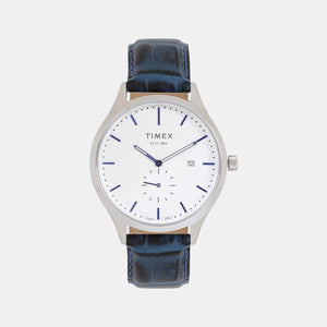 Fashion Men Quartz White Dial Analog Leather Watch TW000T316