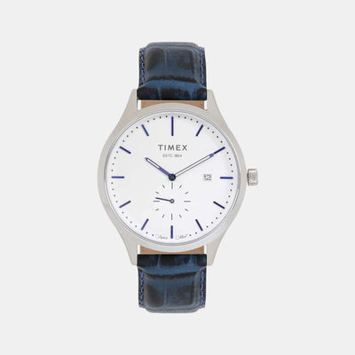 Fashion Men Quartz White Dial Analog Leather Watch TW000T316