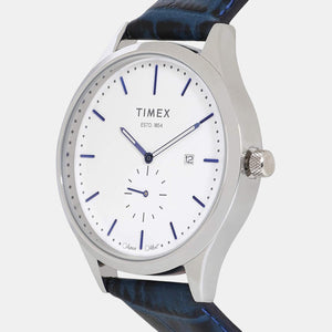 Fashion Men Quartz White Dial Analog Leather Watch TW000T316
