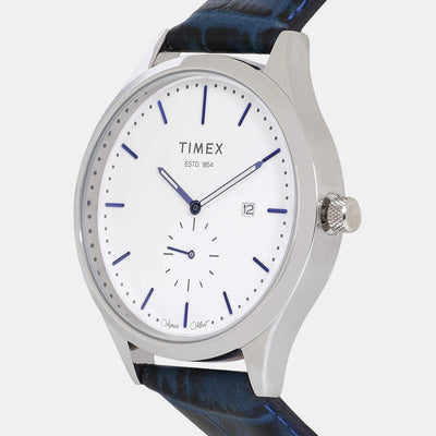 Fashion Men Quartz White Dial Analog Leather Watch TW000T316
