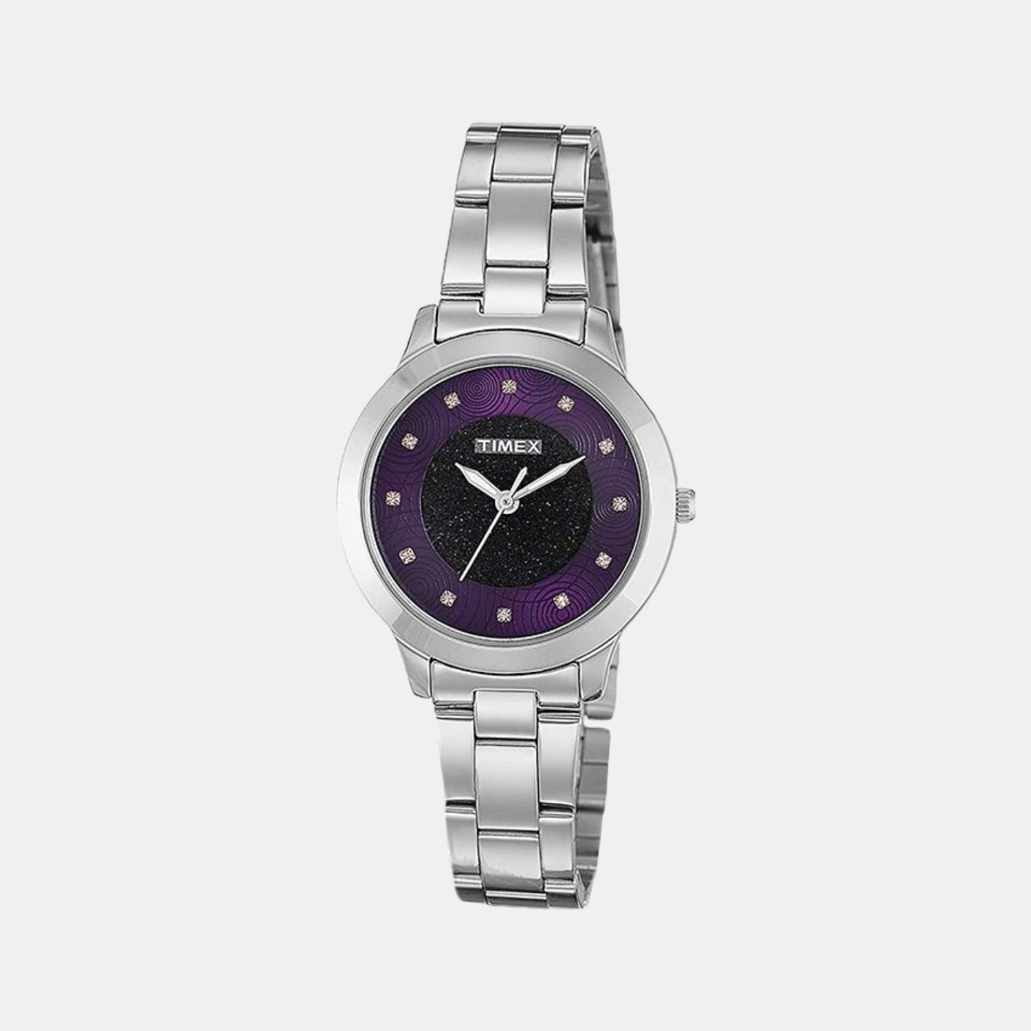 Fashion Women Quartz Purple Dial Analog Stainless Steel Watch TW000T614