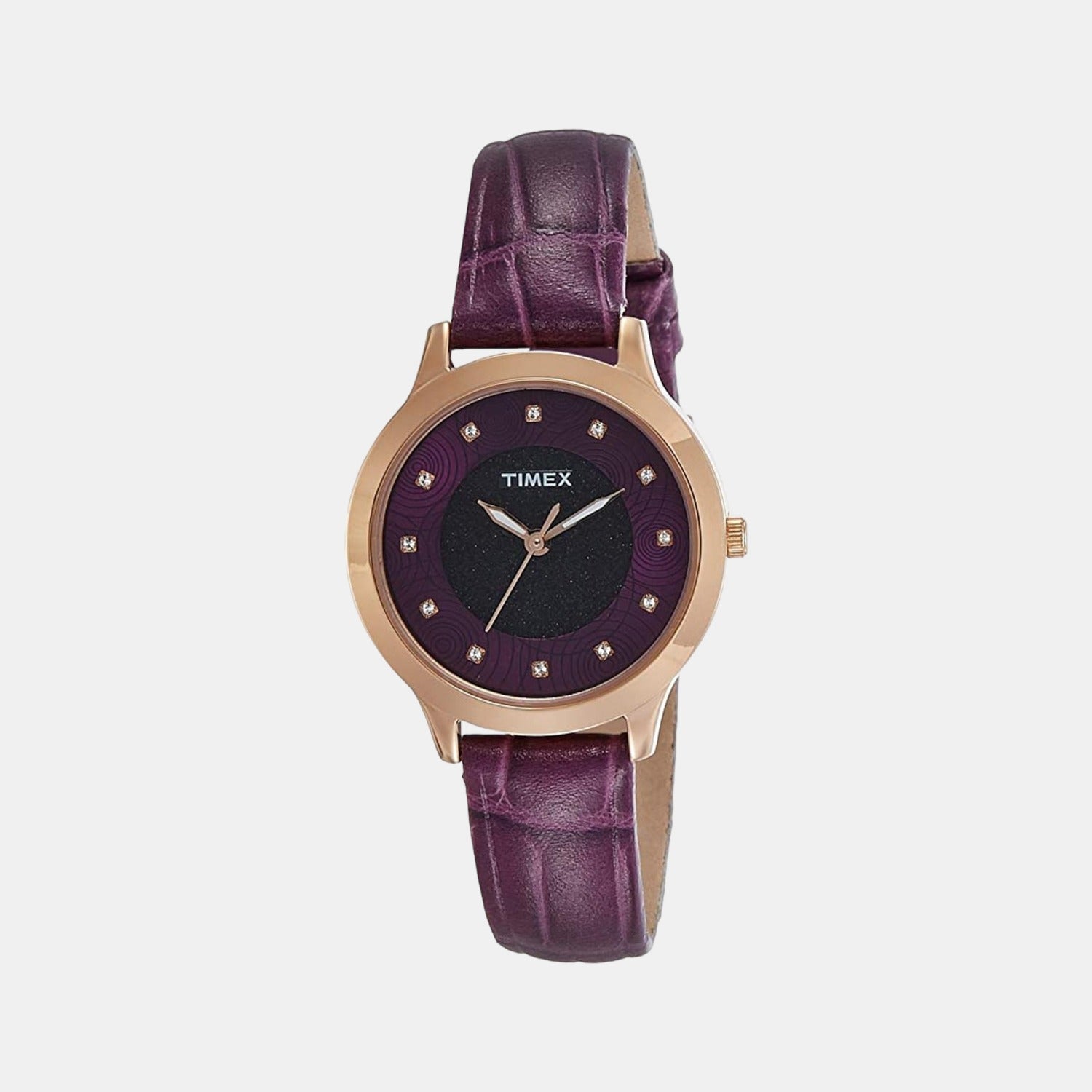 Fashion Women Quartz Purple Dial Analog Stainless Steel Watch TW000T616