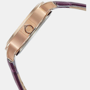 Fashion Women Quartz Purple Dial Analog Stainless Steel Watch TW000T616