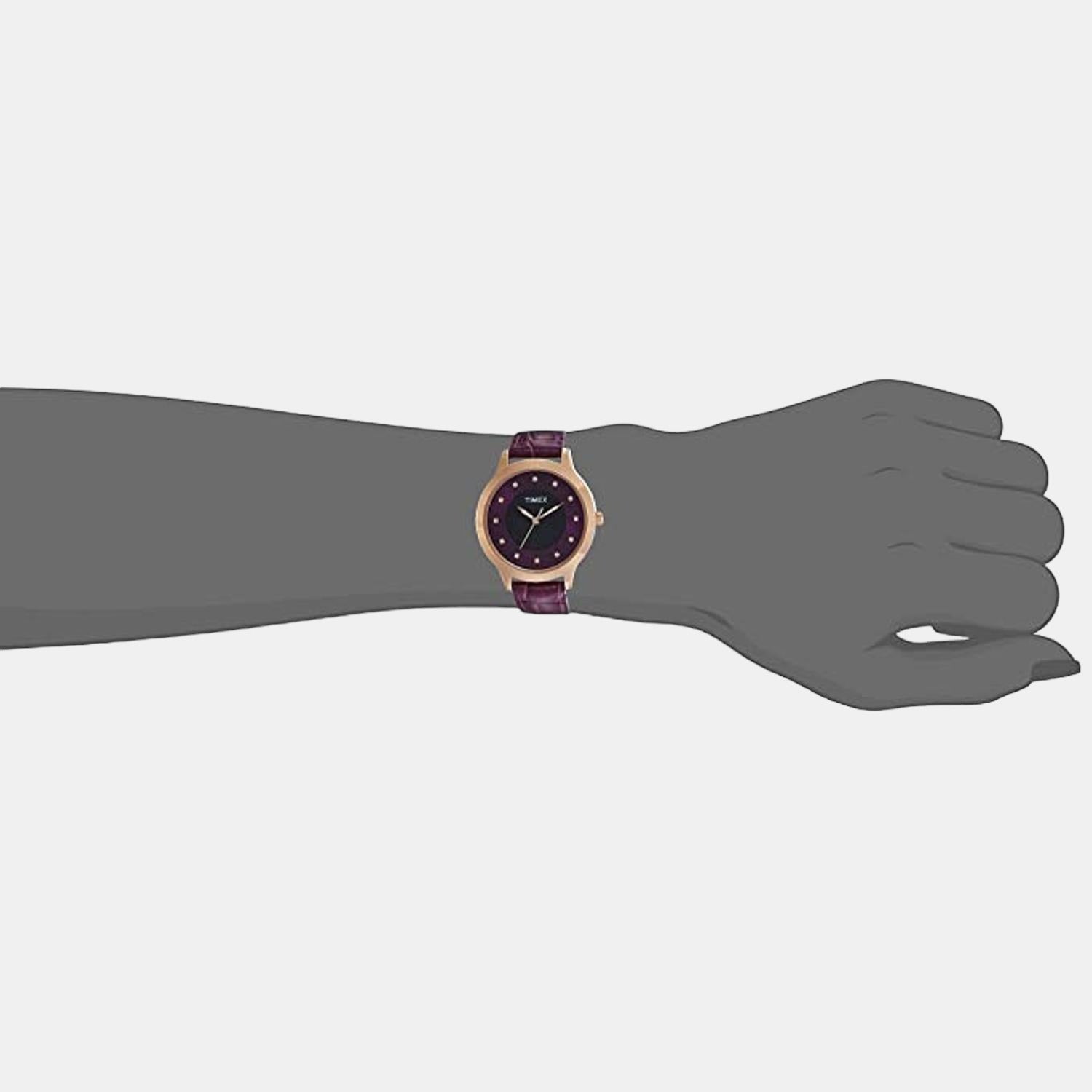 Fashion Women Quartz Purple Dial Analog Stainless Steel Watch TW000T616