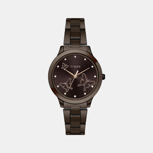 Fashion Women Quartz Brown Dial Analog Stainless Steel Watch TW000T632