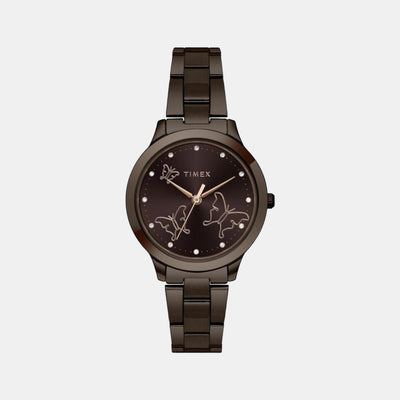 Fashion Women Quartz Brown Dial Analog Stainless Steel Watch TW000T632