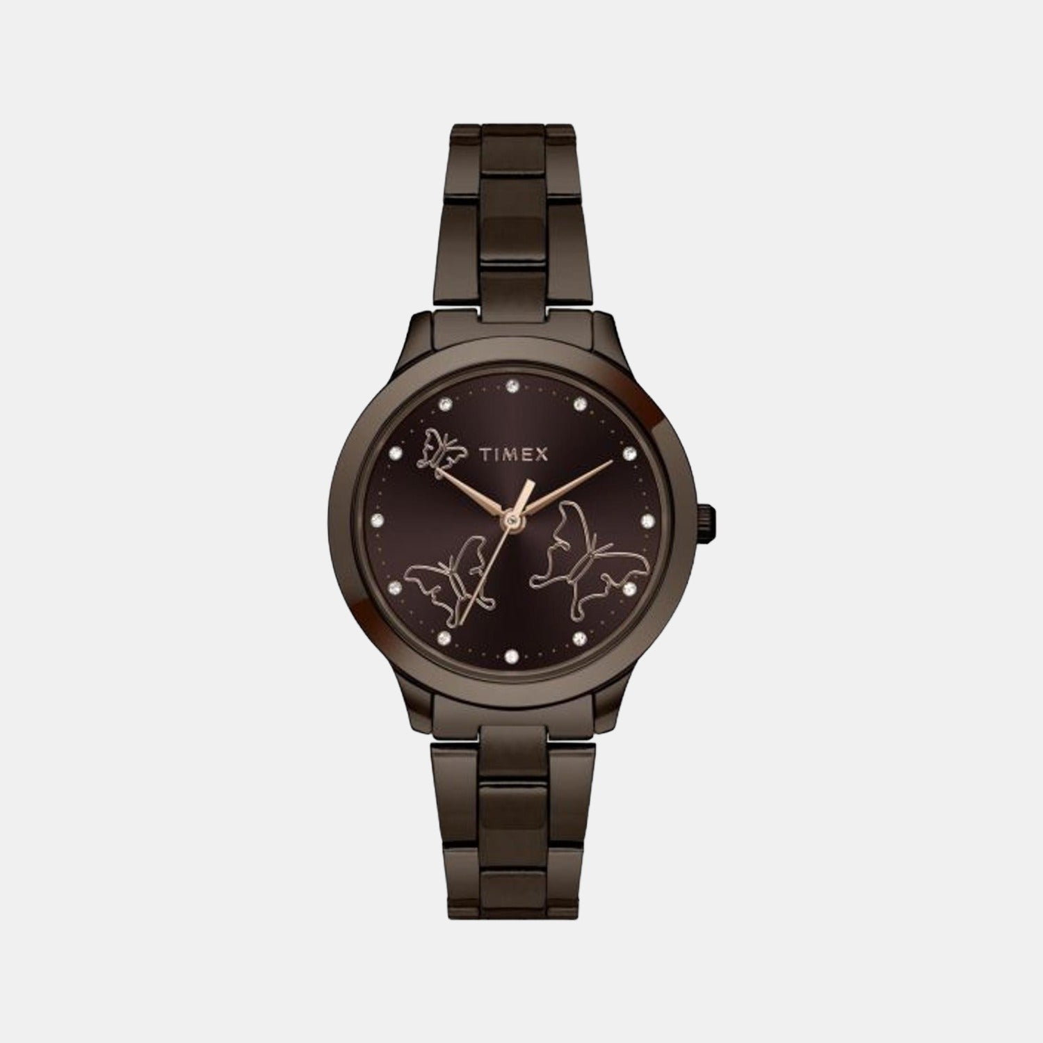 Fashion Women Quartz Brown Dial Analog Stainless Steel Watch TW000T632