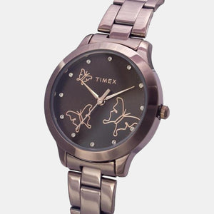 Fashion Women Quartz Brown Dial Analog Stainless Steel Watch TW000T632