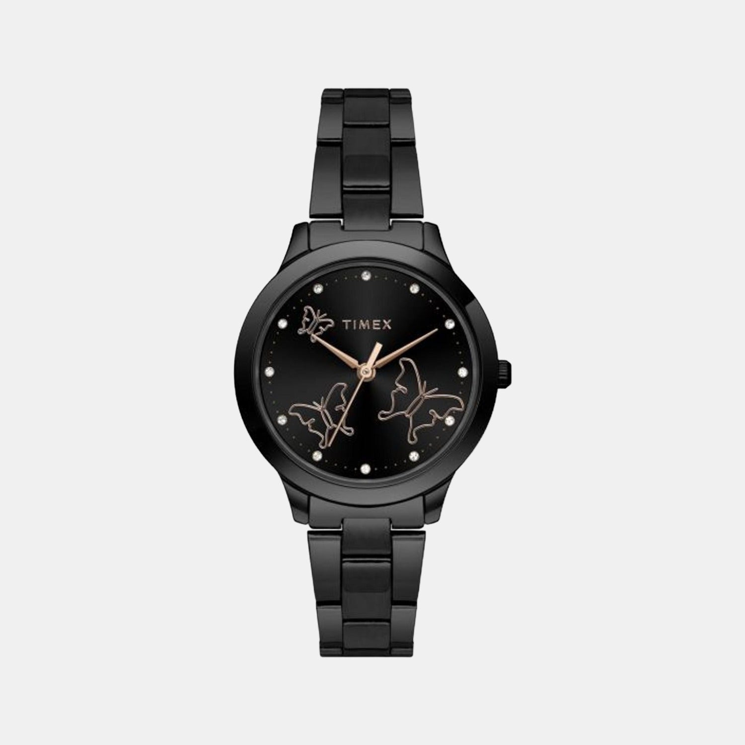 Fashion Women Quartz Black Dial Analog Stainless Steel Watch TW000T633