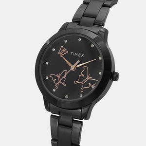 Fashion Women Quartz Black Dial Analog Stainless Steel Watch TW000T633