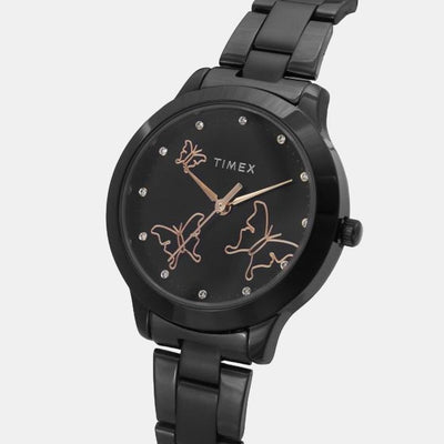 Fashion Women Quartz Black Dial Analog Stainless Steel Watch TW000T633