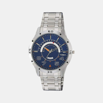 Fashion Men Quartz Blue Dial Analog Stainless Steel Watch TW000U907