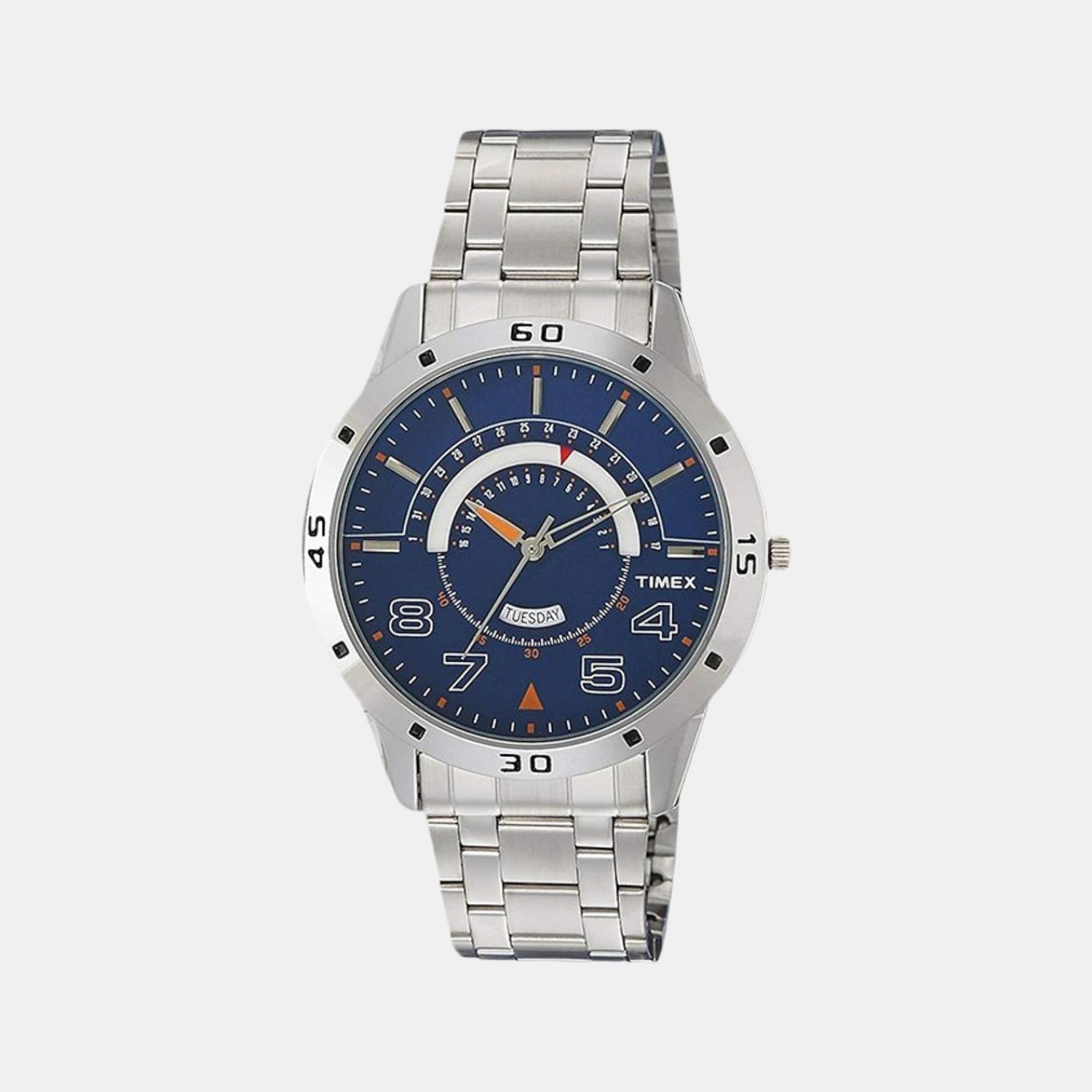 Fashion Men Quartz Blue Dial Analog Stainless Steel Watch TW000U907