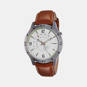 Fashion Men Quartz Silver Dial Analog Leather Watch TW000U908