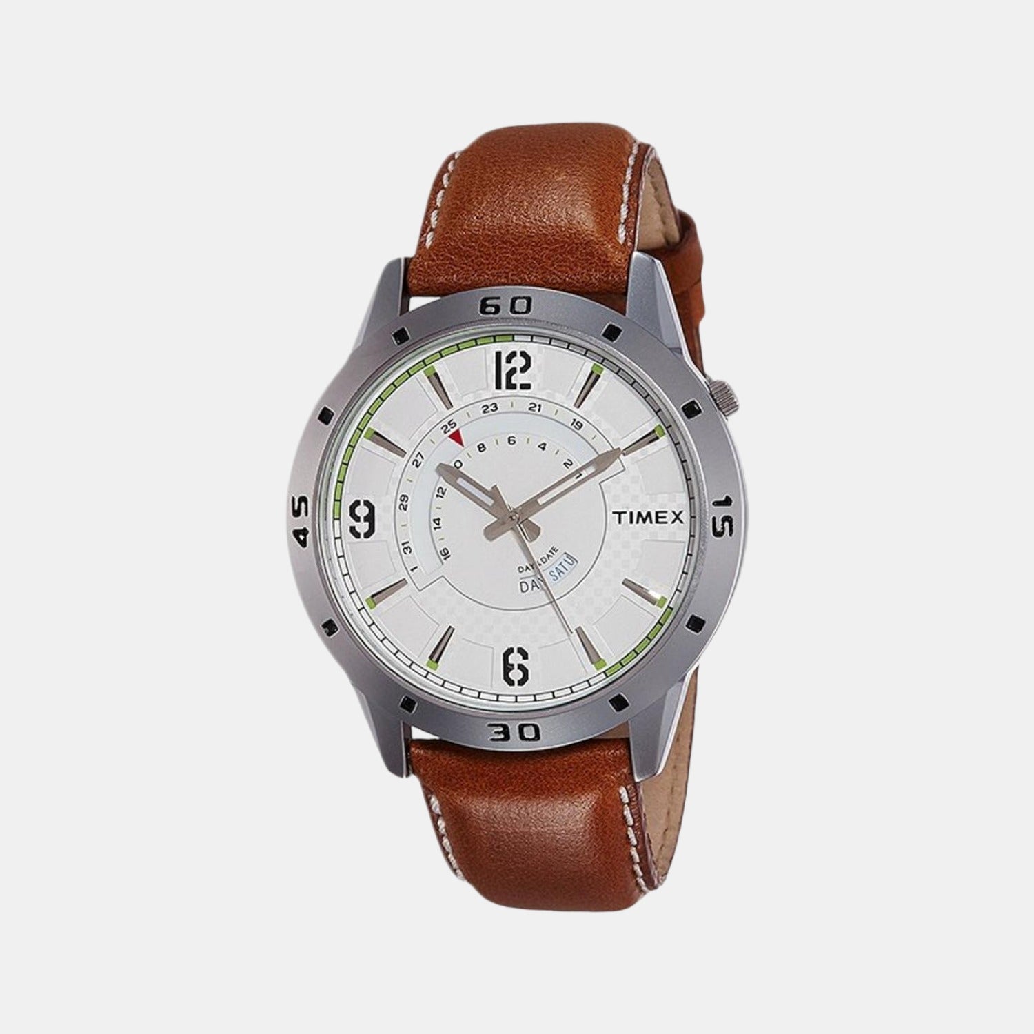 Fashion Men Quartz Silver Dial Analog Leather Watch TW000U908