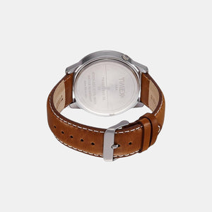 Fashion Men Quartz Silver Dial Analog Leather Watch TW000U908