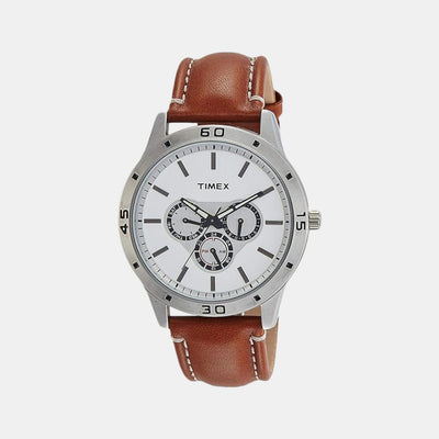 Fashion Men Quartz White Dial Chronograph Leather Watch TW000U911