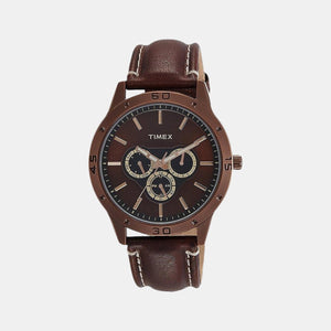 Fashion Men Quartz Brown Dial Multi-Function Leather Watch TW000U914