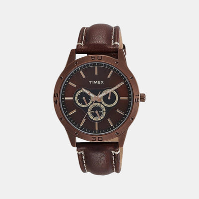 Fashion Men Quartz Brown Dial Multi-Function Leather Watch TW000U914