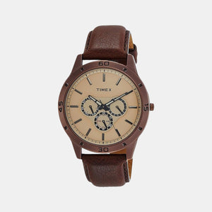 Fashion Men Quartz Brown Dial Chronograph Leather Watch TW000U915