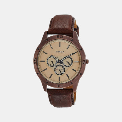 Fashion Men Quartz Brown Dial Chronograph Leather Watch TW000U915