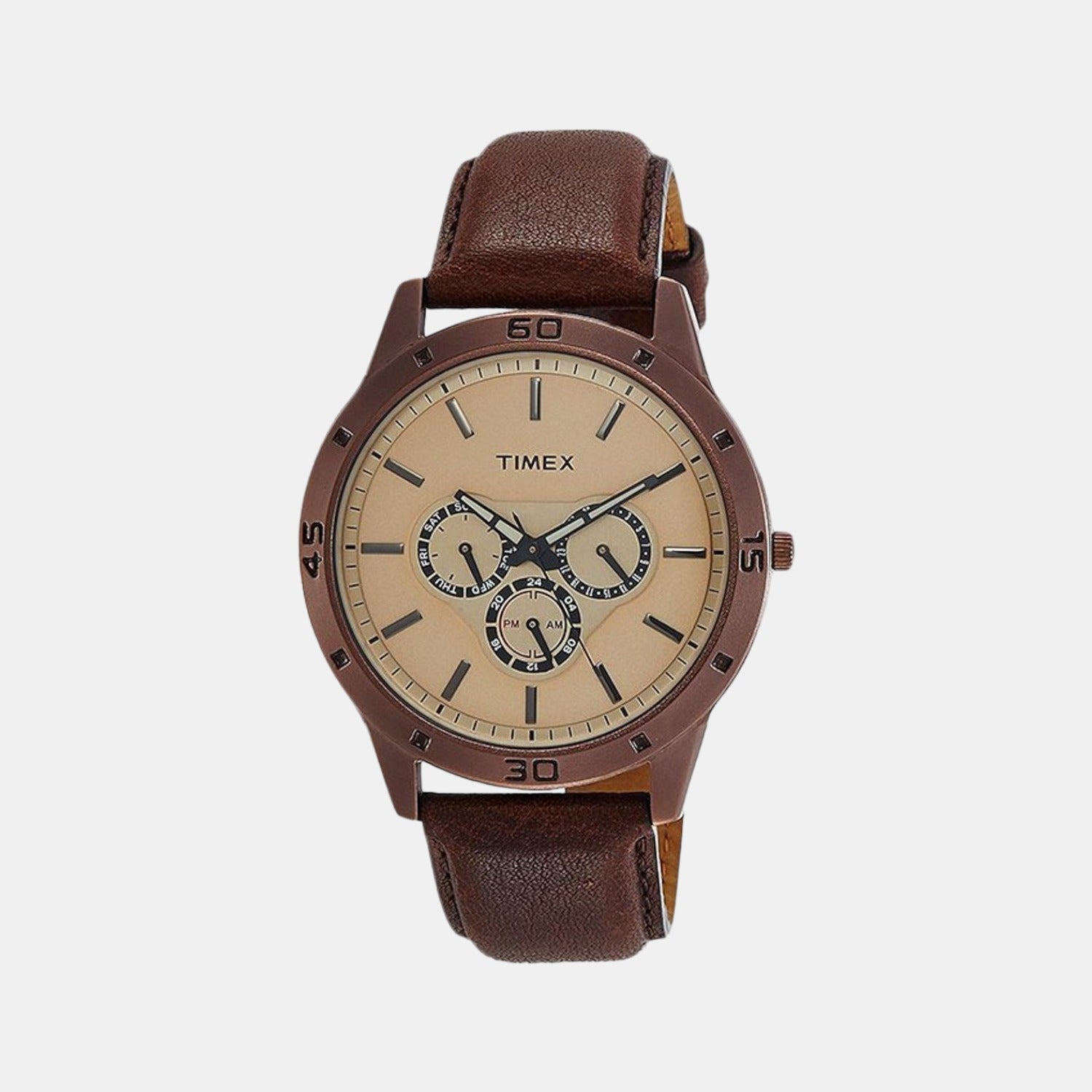 Fashion Men Quartz Brown Dial Chronograph Leather Watch TW000U915